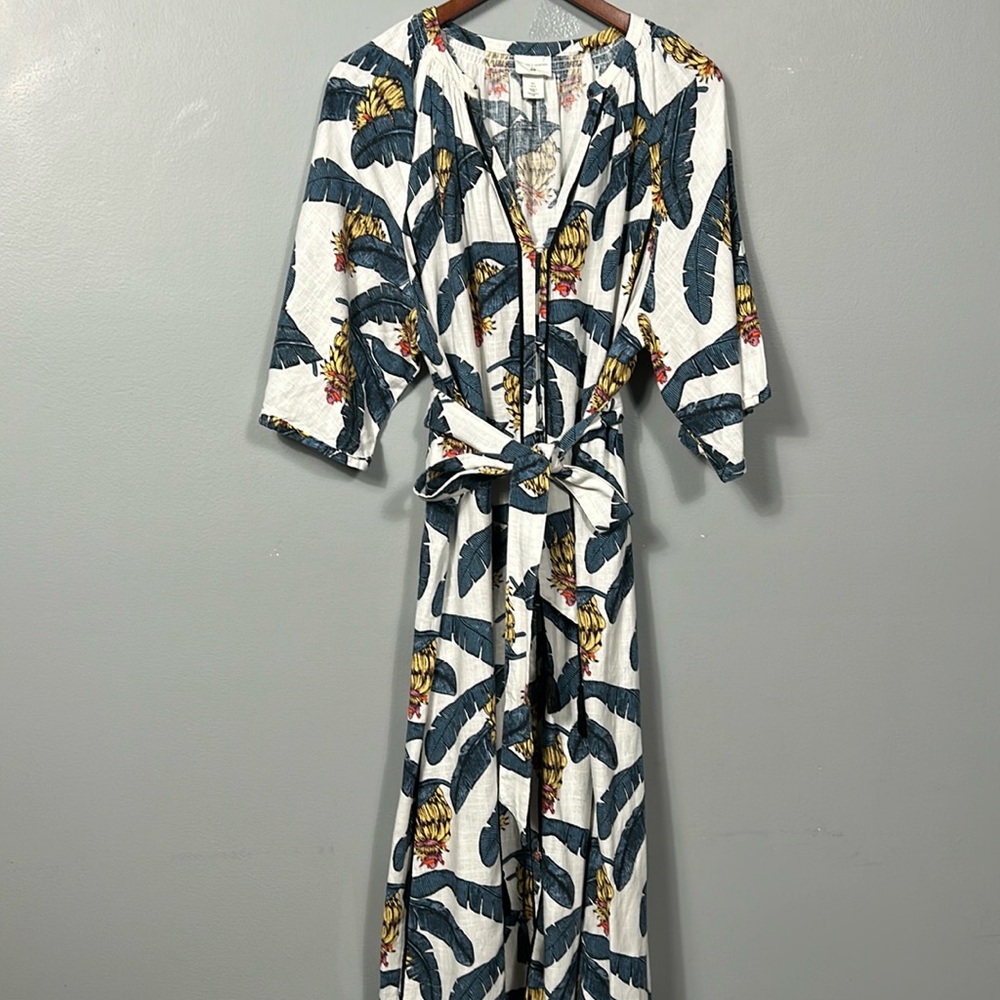 DESMOND & DEMPSEY x H&M Linen-blend Kaftan Natural white/banana leaves size L